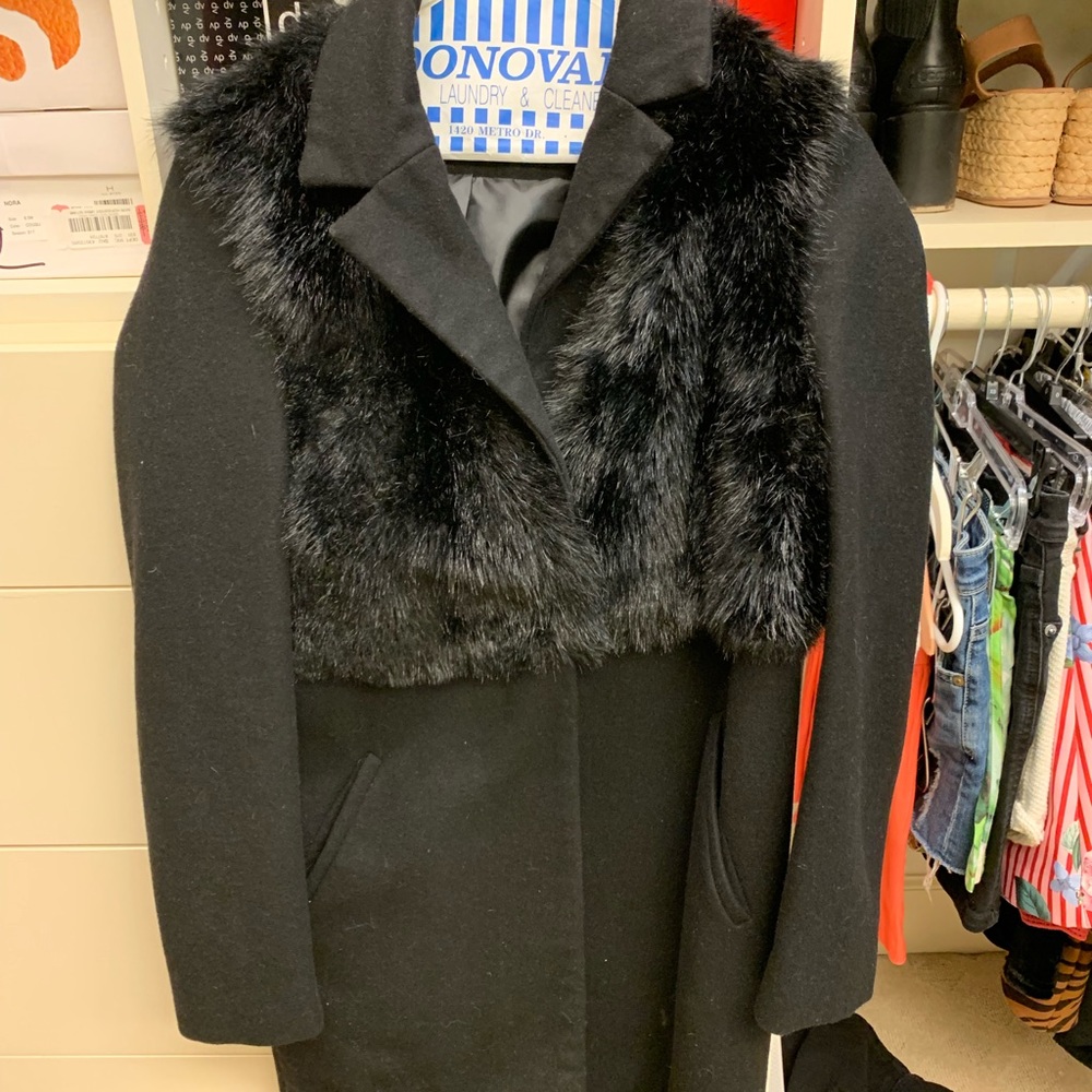 Topshop - black faux fur coat